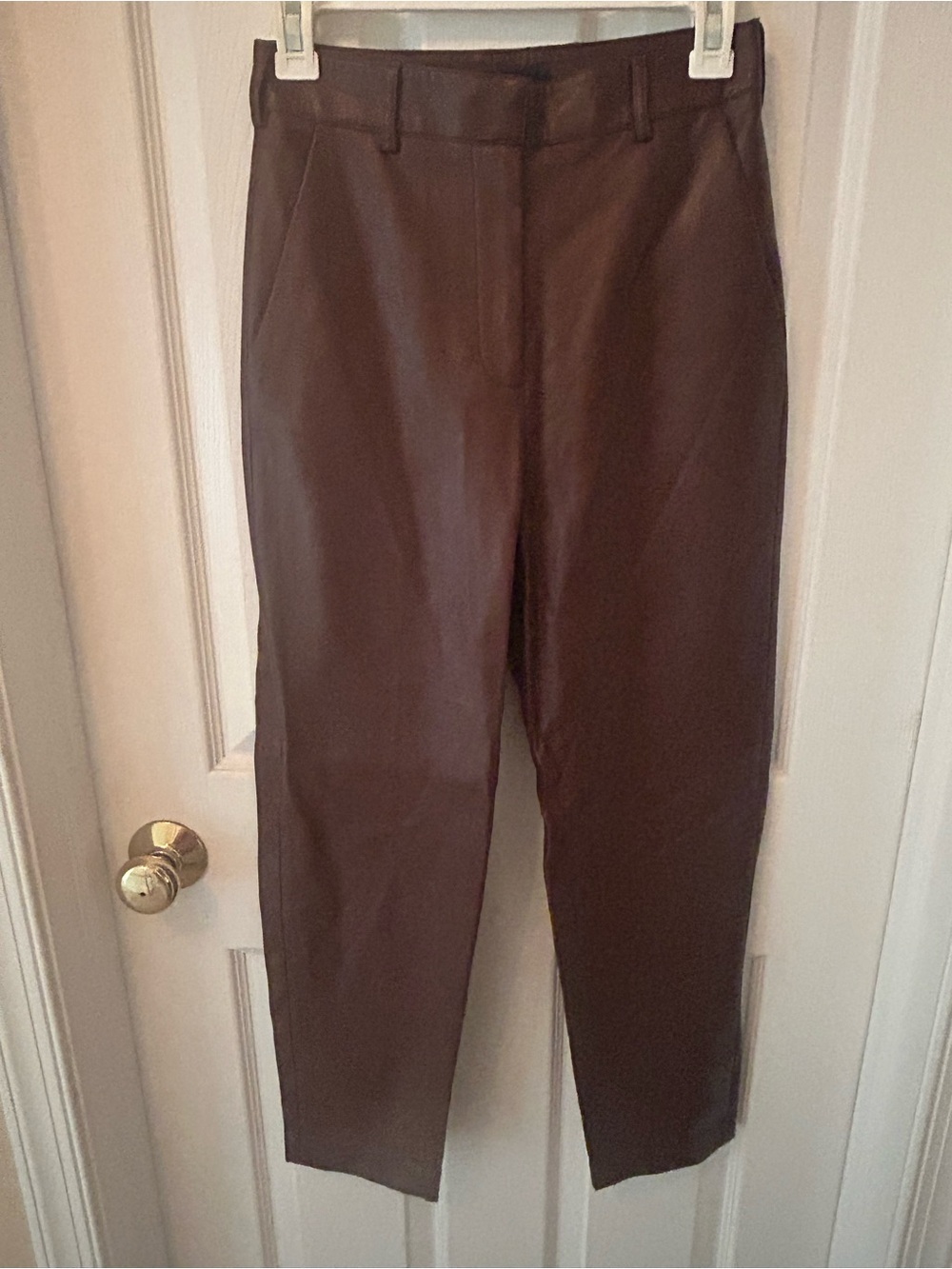 French Connection Faux Leather Brown Straight Leg Pants